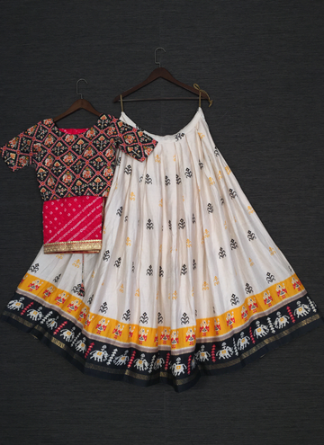 Traditional White Pure Cotton Patola Lehenga Choli